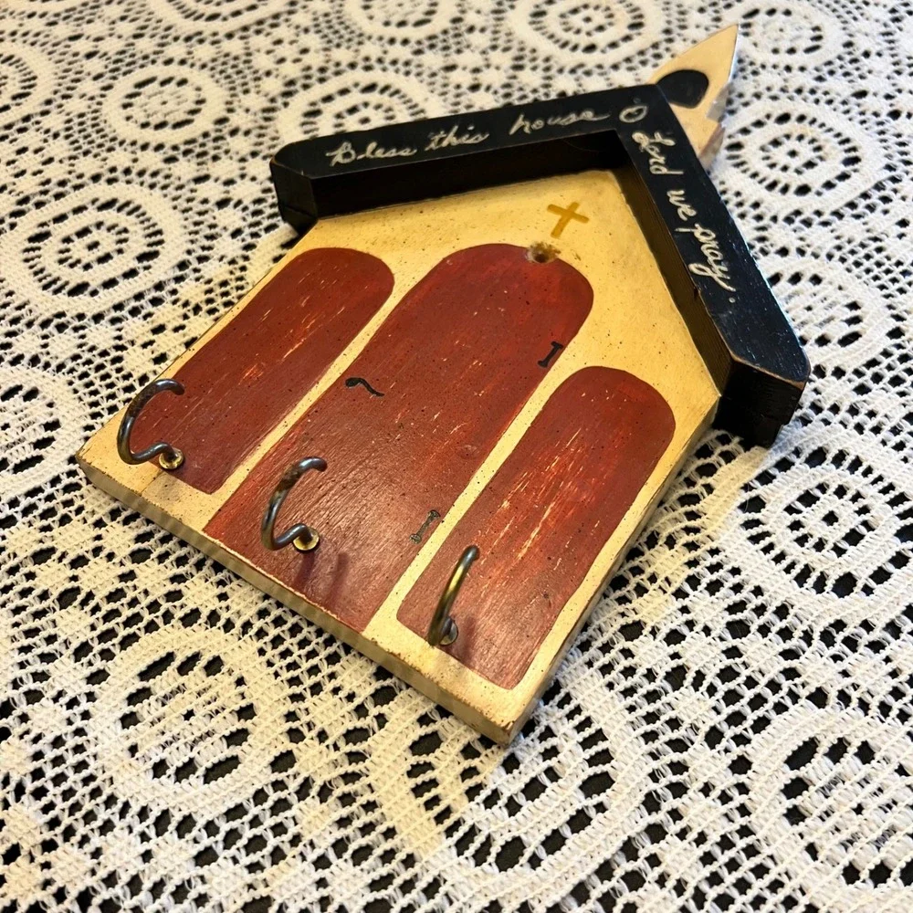 Vintage Hand Painted Wooden Church Key Hook | Cottage Faith Grandma